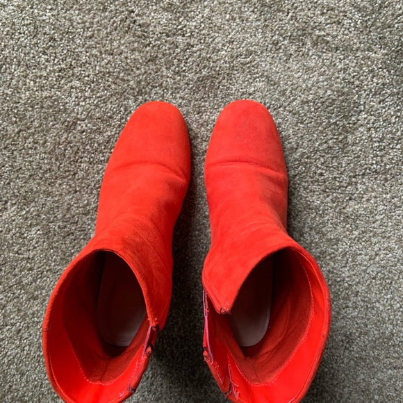Tomato red suede heeled boots - M&S size 7 - Picture 7 of 11